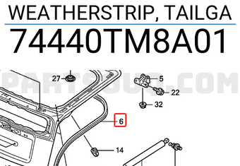 Honda 74440TM8A01 WEATHERSTRIP, TAILGA