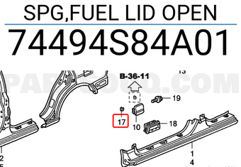Honda 74494S84A01 SPG,FUEL LID OPEN
