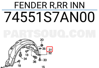 Honda 74551S7AN00 FENDER R,RR INN