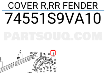 Honda 74551S9VA10 COVER R,RR FENDER