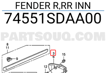 Honda 74551SDAA00 FENDER R,RR INN