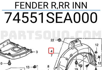 Honda 74551SEA000 FENDER R,RR INN