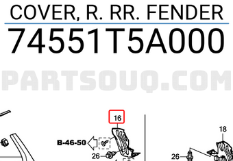 Honda 74551T5A000 COVER, R. RR. FENDER