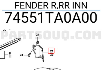 Honda 74551TA0A00 FENDER R,RR INN