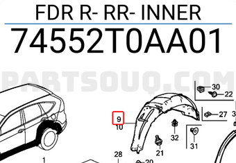 Honda 74552T0AA01 FDR R- RR- INNER