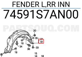 Honda 74591S7AN00 FENDER L,RR INN