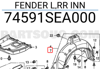 Honda 74591SEA000 FENDER L,RR INN