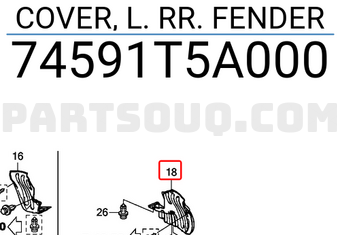Honda 74591T5A000 COVER, L. RR. FENDER