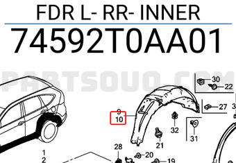 Honda 74592T0AA01 FDR L- RR- INNER