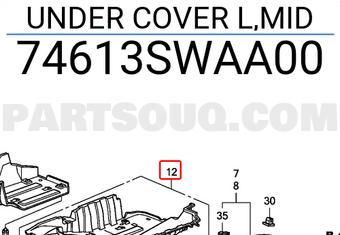 Honda 74613SWAA00 UNDER COVER L,MID