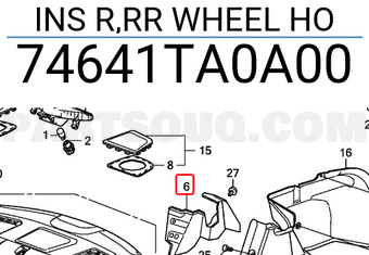 Honda 74641TA0A00 INS R,RR WHEEL HO