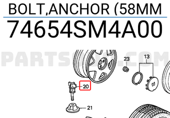 Honda 74654SM4A00 BOLT,ANCHOR (58MM