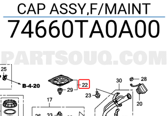 Honda 74660TA0A00 CAP ASSY,F/MAINT