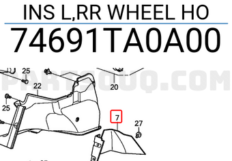 Honda 74691TA0A00 INS L,RR WHEEL HO