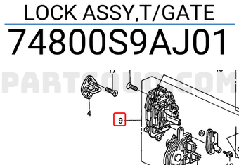 Honda 74800S9AJ01 LOCK ASSY,T/GATE