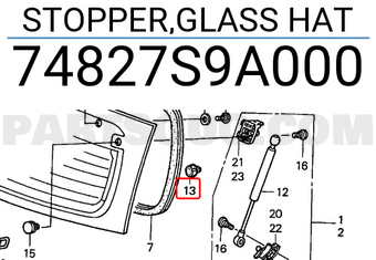 Honda 74827S9A000 STOPPER,GLASS HAT