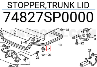 Honda 74827SP0000 STOPPER,TRUNK LID