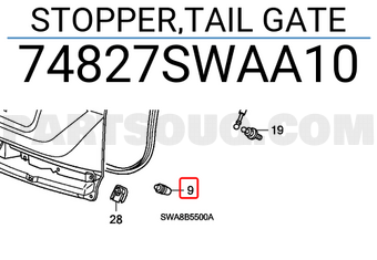 Honda 74827SWAA10 STOPPER,TAIL GATE