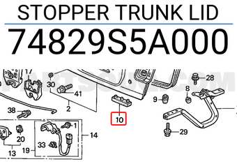 Honda 74829S5A000 STOPPER TRUNK LID