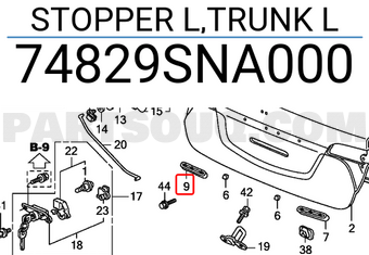 Honda 74829SNA000 STOPPER L,TRUNK L