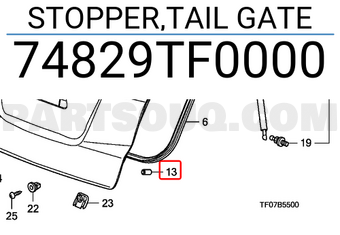 Honda 74829TF0000 STOPPER,TAIL GATE