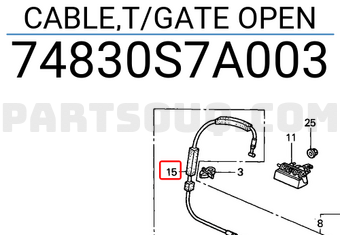 Honda 74830S7A003 CABLE,T/GATE OPEN