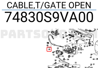 Honda 74830S9VA00 CABLE,T/GATE OPEN