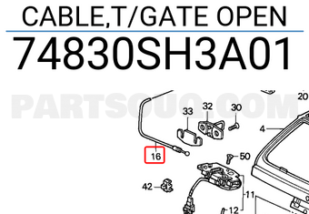 Honda 74830SH3A01 CABLE,T/GATE OPEN
