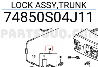 Honda 74850S04J11 LOCK ASSY,TRUNK