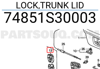 Honda 74851S30003 LOCK,TRUNK LID