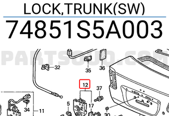 Honda 74851S5A003 LOCK,TRUNK(SW)