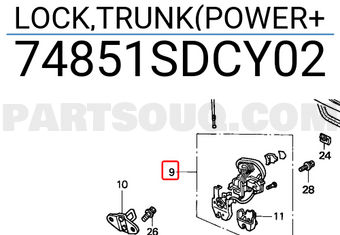 Honda 74851SDCY02 LOCK,TRUNK(POWER+