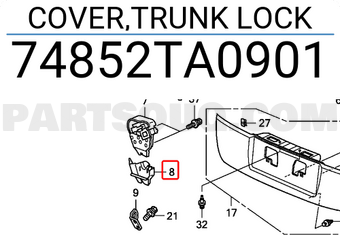 Honda 74852TA0901 COVER,TRUNK LOCK