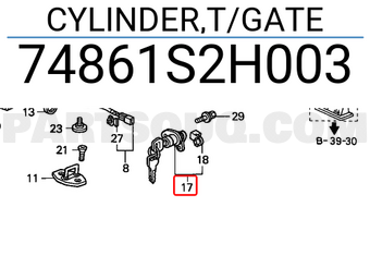 Honda 74861S2H003 CYLINDER,T/GATE