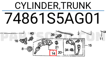 Honda 74861S5AG01 CYLINDER,TRUNK