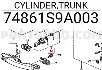 Honda 74861S9A003 CYLINDER,TRUNK