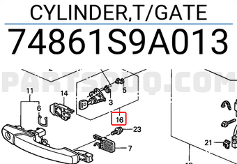 Honda 74861S9A013 CYLINDER,T/GATE