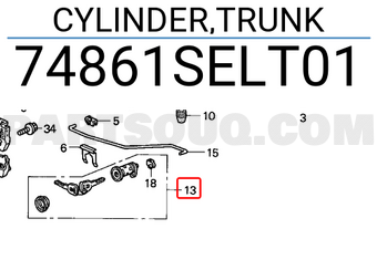 Honda 74861SELT01 CYLINDER,TRUNK