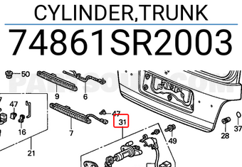 Honda 74861SR2003 CYLINDER,TRUNK