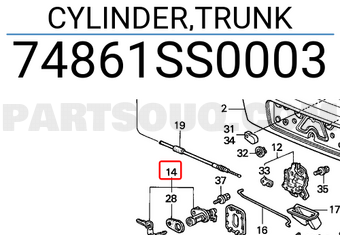 Honda 74861SS0003 CYLINDER,TRUNK
