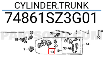 Honda 74861SZ3G01 CYLINDER,TRUNK
