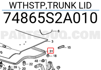 Honda 74865S2A010 WTHSTP,TRUNK LID