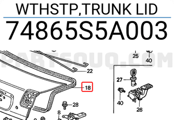 Honda 74865S5A003 WTHSTP,TRUNK LID