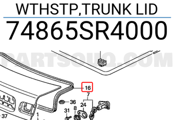 Honda 74865SR4000 WTHSTP,TRUNK LID