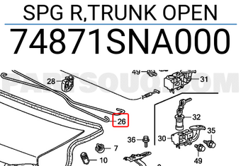 Honda 74871SNA000 SPG R,TRUNK OPEN