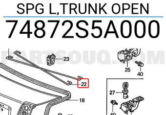 Honda 74872S5A000 SPG L,TRUNK OPEN