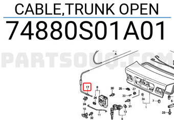 Honda 74880S01A01 CABLE,TRUNK OPEN