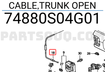 Honda 74880S04G01 CABLE,TRUNK OPEN