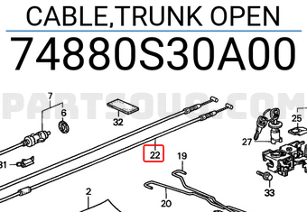 Honda 74880S30A00 CABLE,TRUNK OPEN