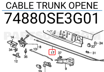 Honda 74880SE3G01 CABLE TRUNK OPENE